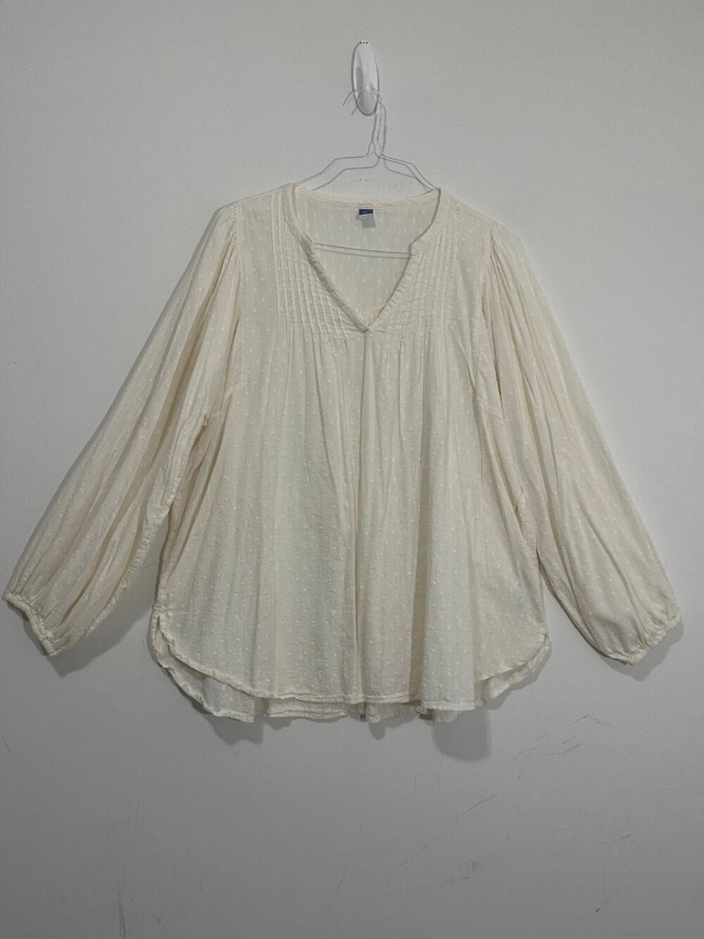 Old Navy Cream Popover Tunic Top Blouse XL Tall Cotton Boho Peasant Cottagecore